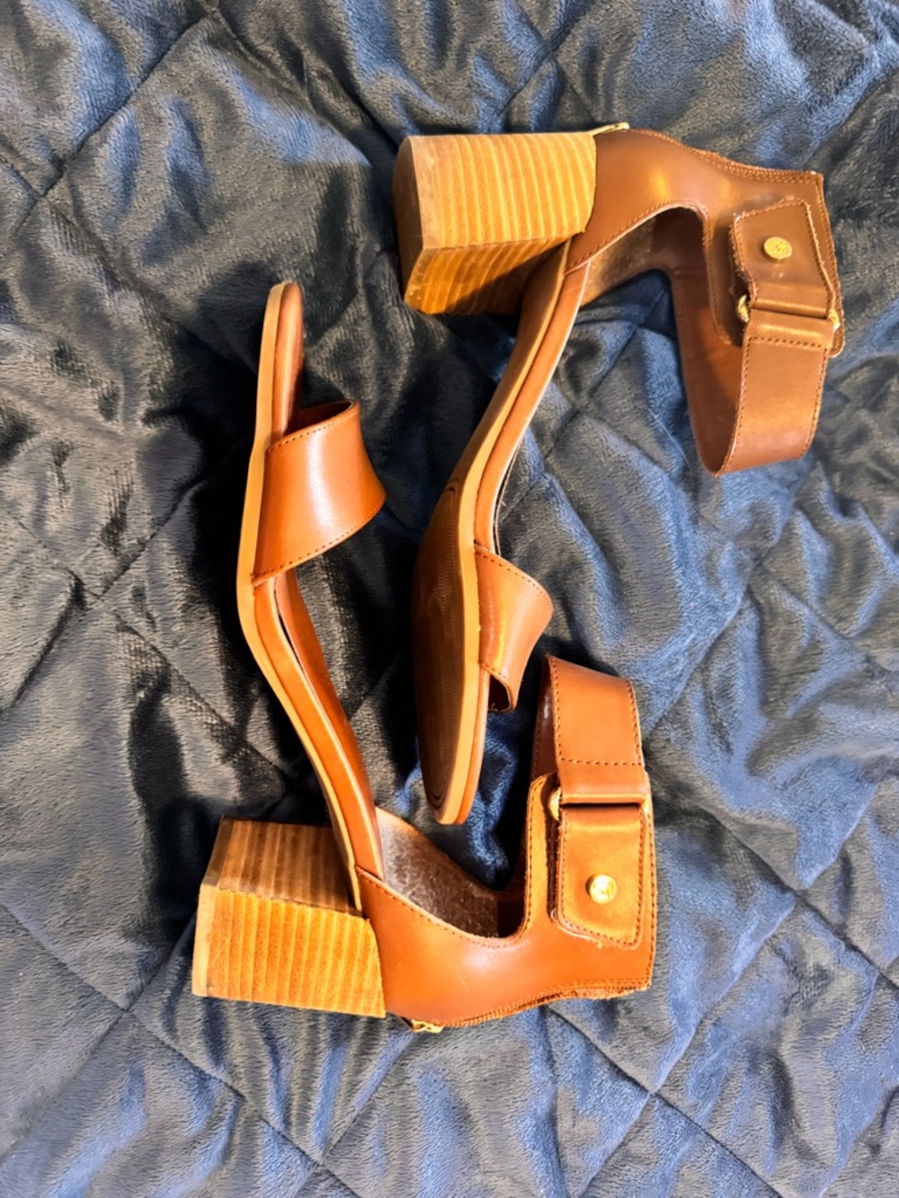 Tommy Hilfiger Brown Leather Block Heel Sandals